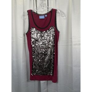 Simply Vera Vera Wang Shirt Womens XS Burgundy Sequin Tank Sleeveless Scoop